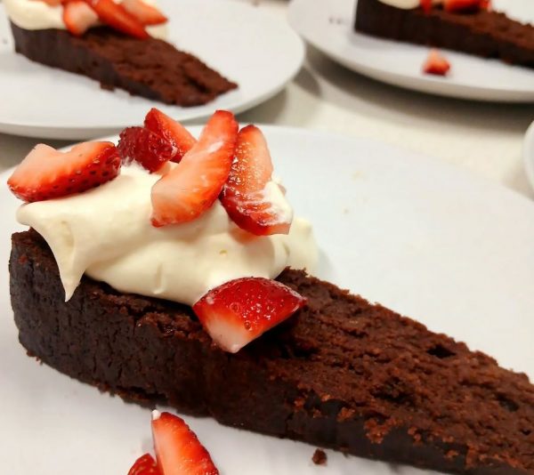 Warm chocolate lava cake dessert from a private chef dinner