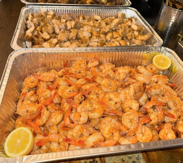 Shrimp and chicken catering trays for a Los Angeles event